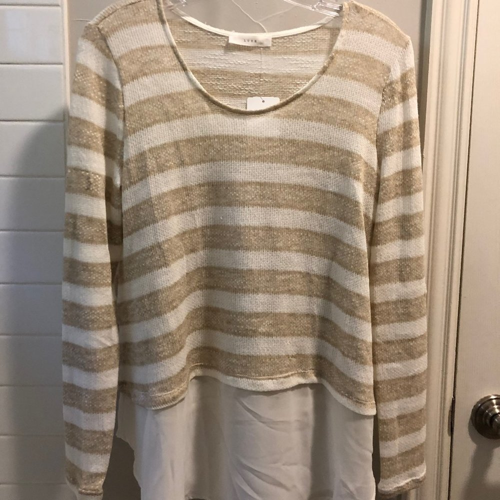Lush striped sweater with sheer inset
